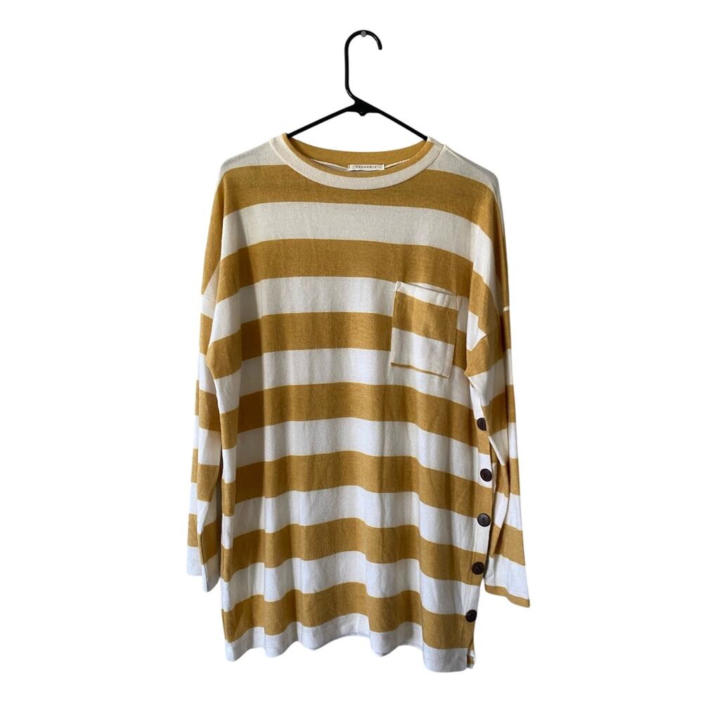 Reborn J Light Mustard Yellow & White Long Sleeved Pocket Striped Fall Top NWOT